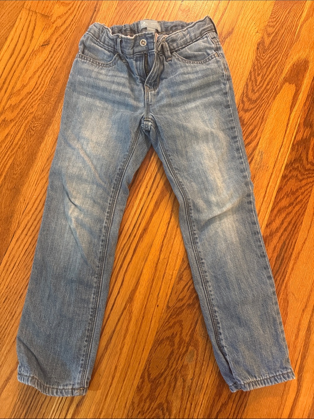baby GAP Washed Light Blue Jeans Lined in pink polkadot print.